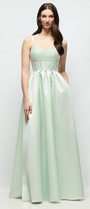 scoop neck inset corset satin maxi dress with pockets