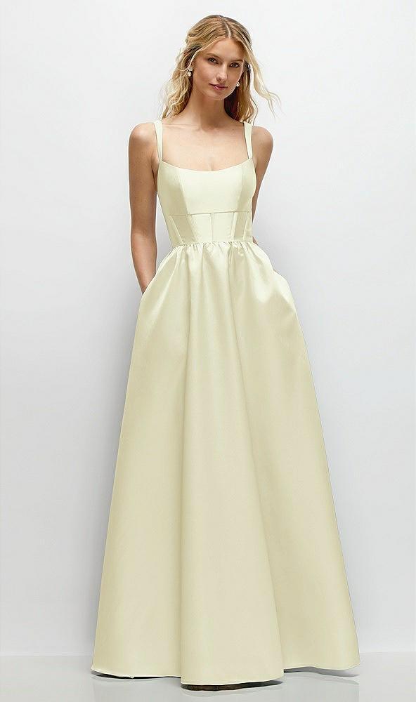 scoop neck inset corset satin maxi dress with pockets