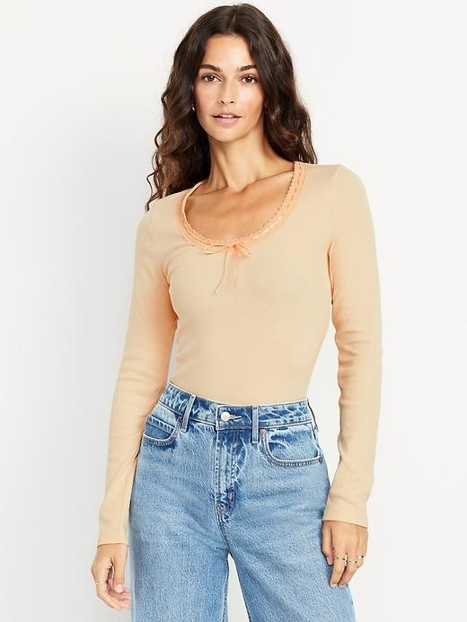 scoop-neck long-sleeve ribbed top