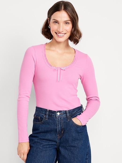 scoop-neck long-sleeve ribbed top