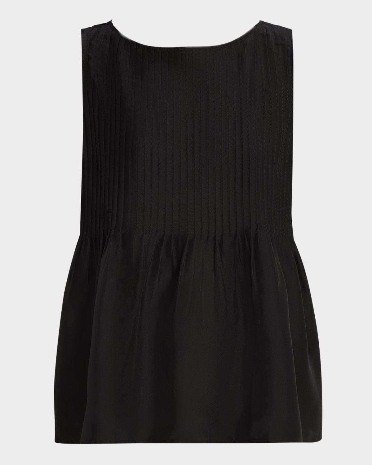 scoop-neck pintuck silk shell