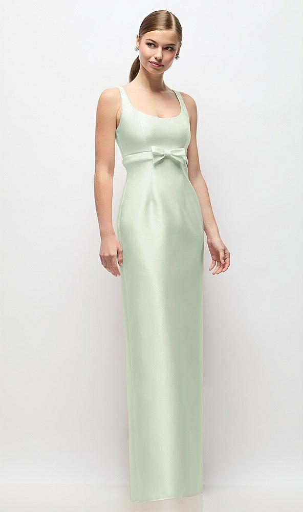 scoop neck satin column maxi dress with bow at empire waist