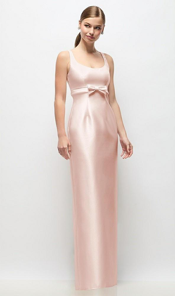 scoop neck satin column maxi dress with bow at empire waist