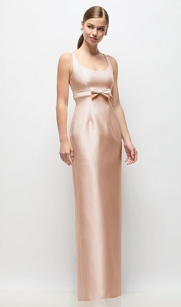 scoop neck satin column maxi dress with bow at empire waist