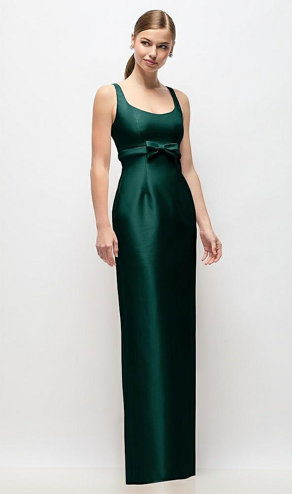 scoop neck satin column maxi dress with bow at empire waist