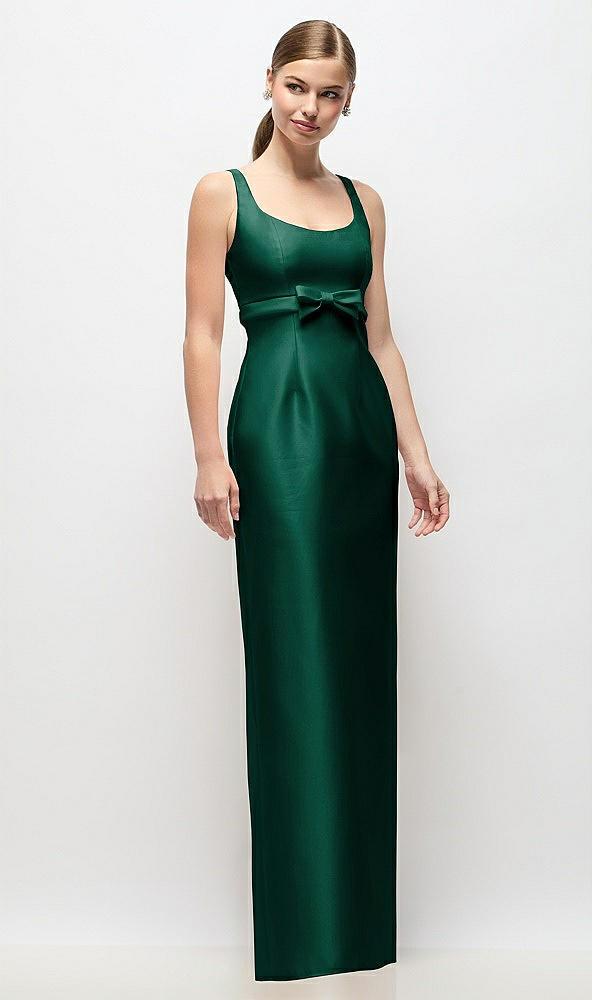 scoop neck satin column maxi dress with bow at empire waist