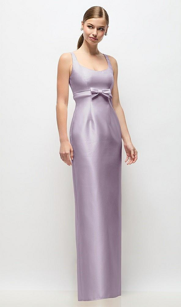 scoop neck satin column maxi dress with bow at empire waist
