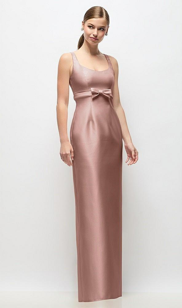 scoop neck satin column maxi dress with bow at empire waist