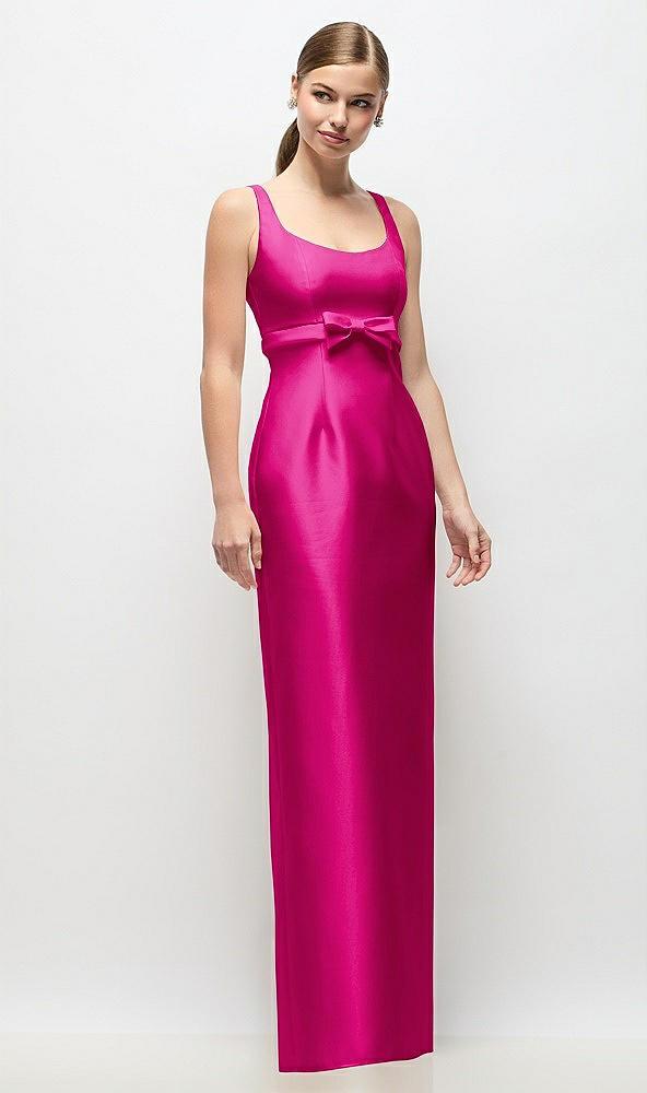 scoop neck satin column maxi dress with bow at empire waist