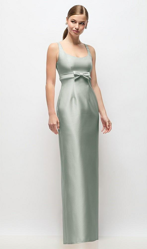 scoop neck satin column maxi dress with bow at empire waist