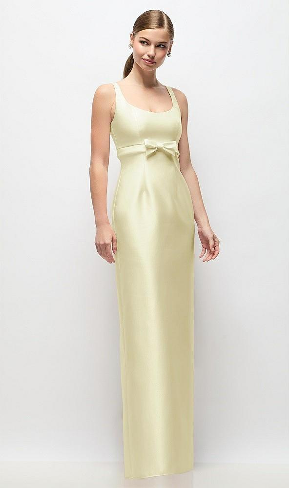 scoop neck satin column maxi dress with bow at empire waist