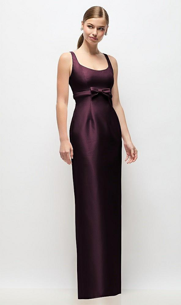 scoop neck satin column maxi dress with bow at empire waist