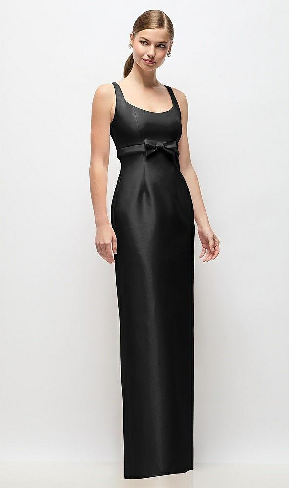 scoop neck satin column maxi dress with bow at empire waist
