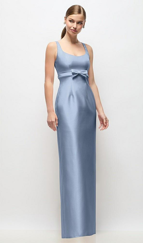 scoop neck satin column maxi dress with bow at empire waist