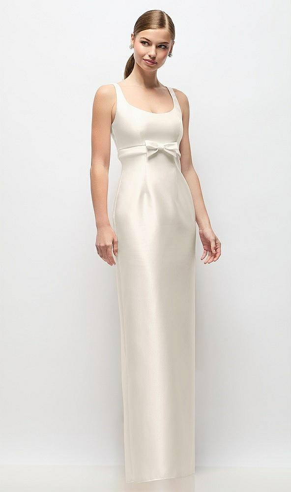 scoop neck satin column maxi dress with bow at empire waist