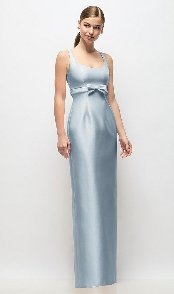 scoop neck satin column maxi dress with bow at empire waist