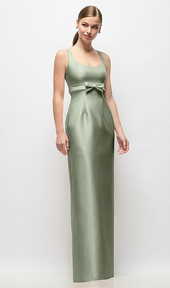 scoop neck satin column maxi dress with bow at empire waist