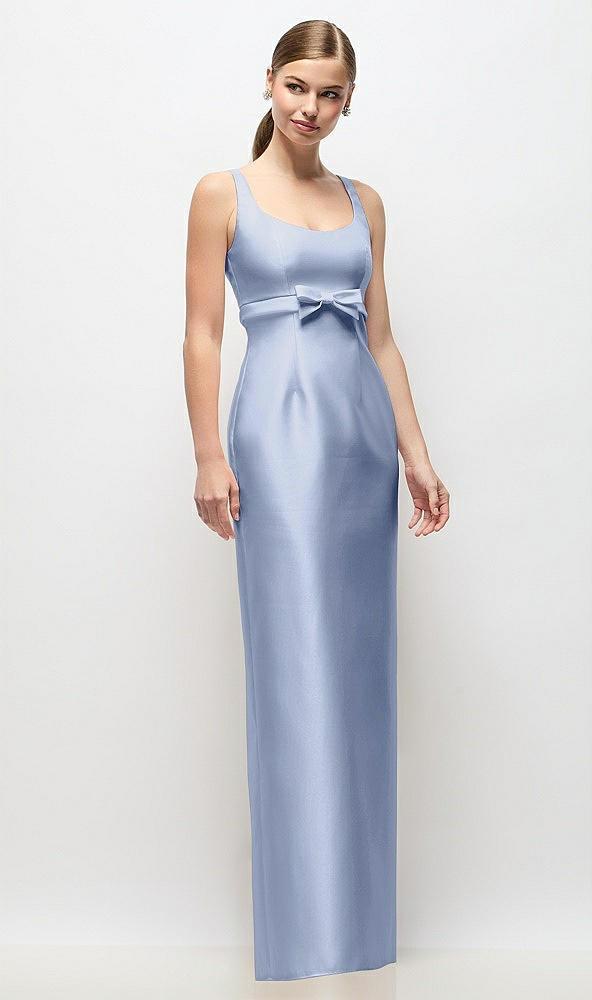 scoop neck satin column maxi dress with bow at empire waist