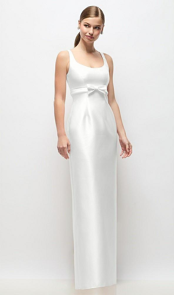 scoop neck satin column maxi dress with bow at empire waist