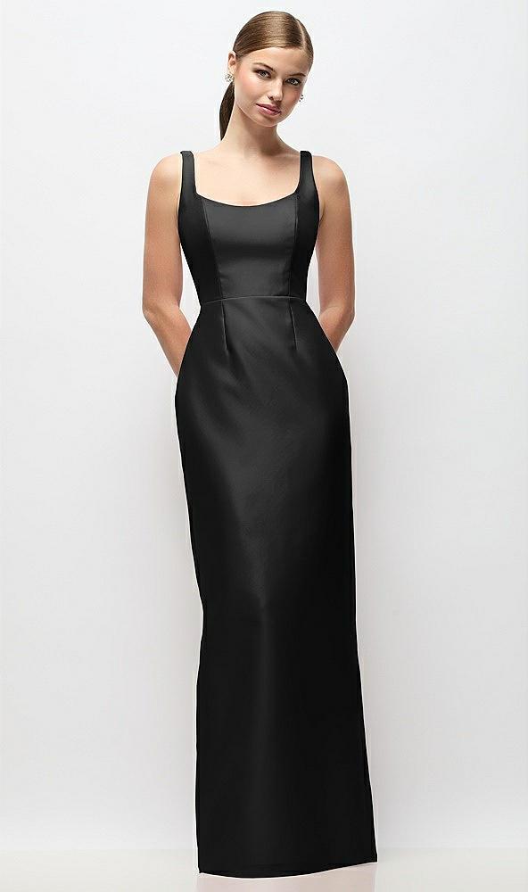 scoop neck satin column maxi dress