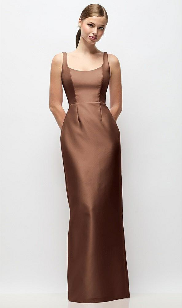 scoop neck satin column maxi dress