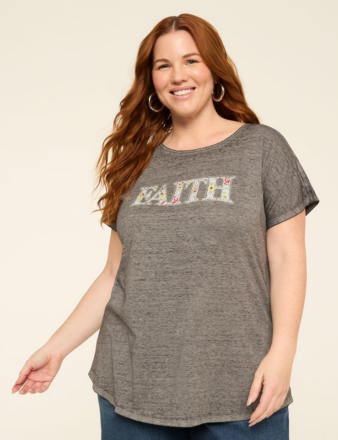 scoop-neck short-sleeve strappy back faith graphic tee