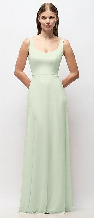 scoop neck tank strap chiffon maxi dress