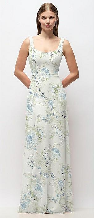 scoop neck tank strap floral chiffon maxi dress