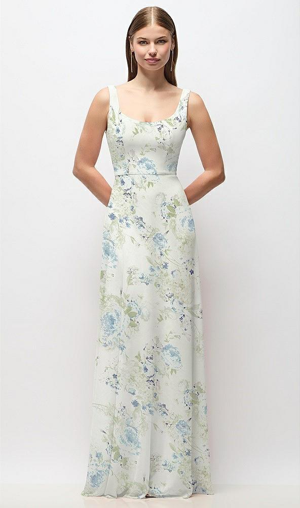 scoop neck tank strap floral chiffon maxi dress