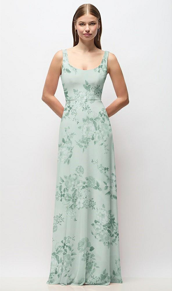 scoop neck tank strap floral chiffon maxi dress