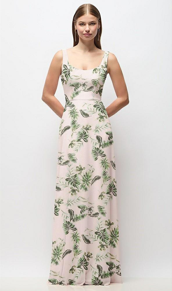 scoop neck tank strap floral chiffon maxi dress