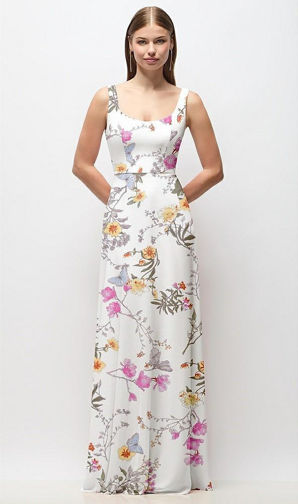 scoop neck tank strap floral chiffon maxi dress