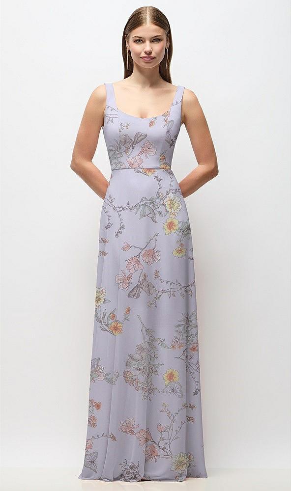 scoop neck tank strap floral chiffon maxi dress