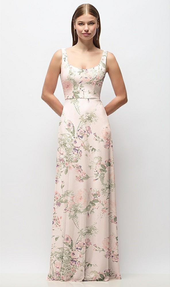 scoop neck tank strap floral chiffon maxi dress