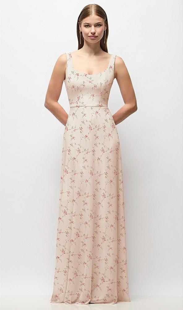 scoop neck tank strap floral chiffon maxi dress