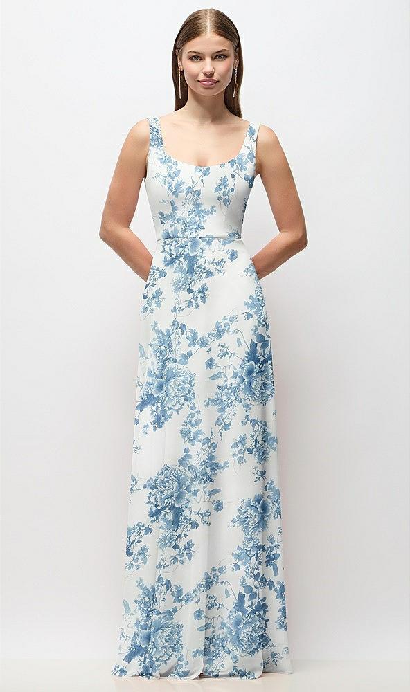scoop neck tank strap floral chiffon maxi dress