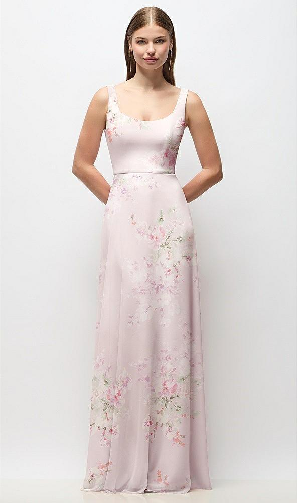 scoop neck tank strap floral chiffon maxi dress