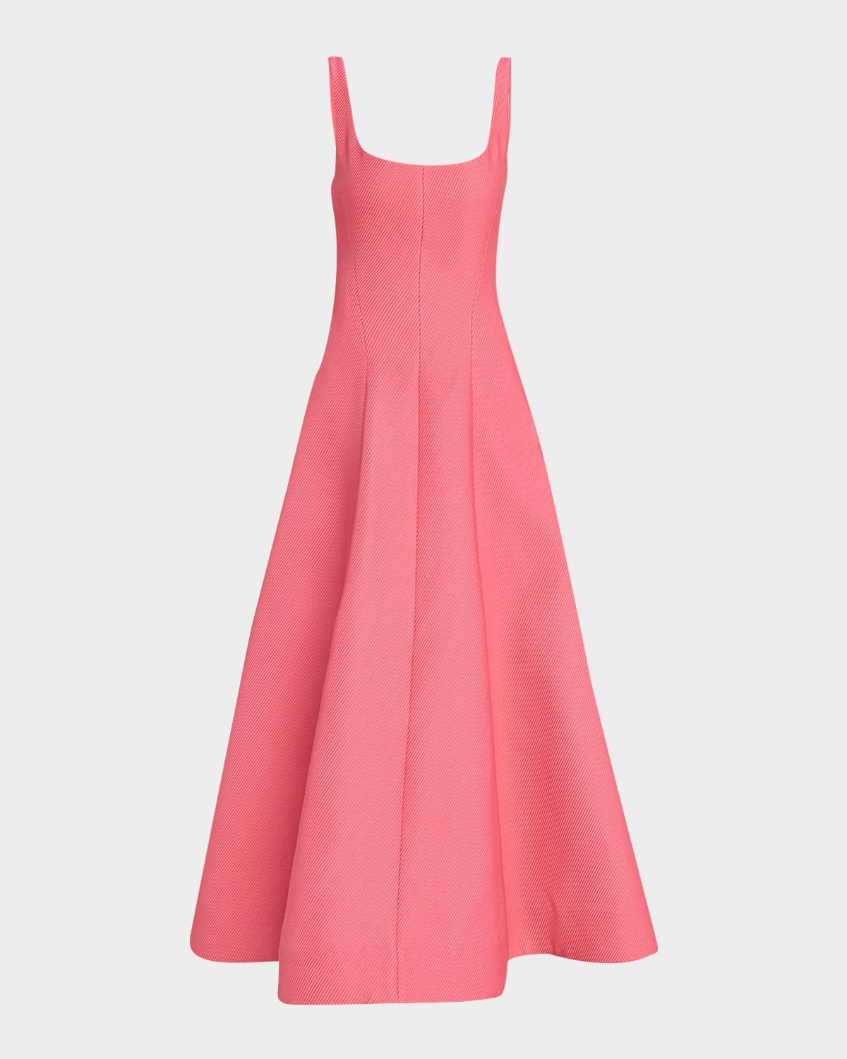 scoop-neck textured satin sleeveless midi dress