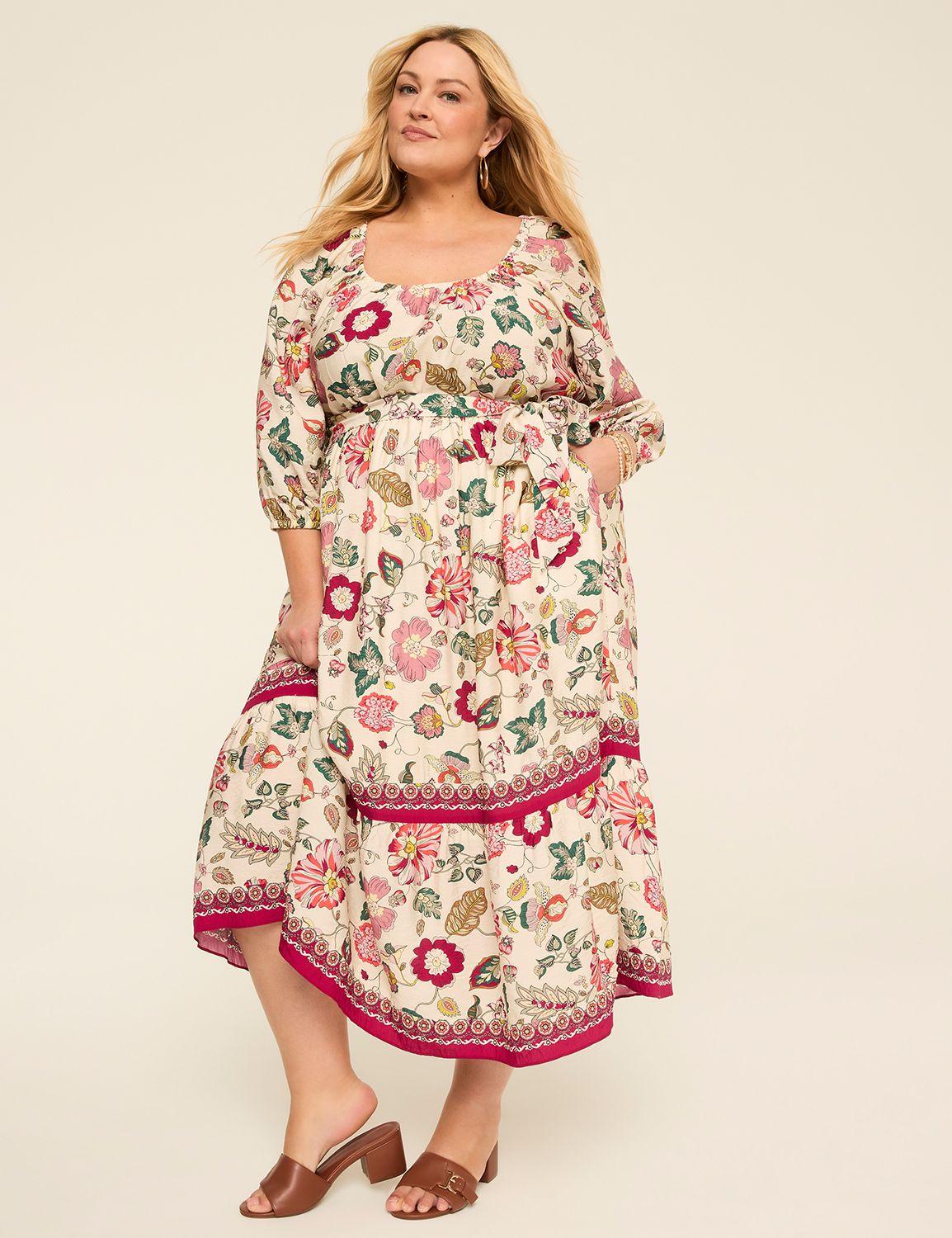 scoop-neck tie-waist tiered maxi dress