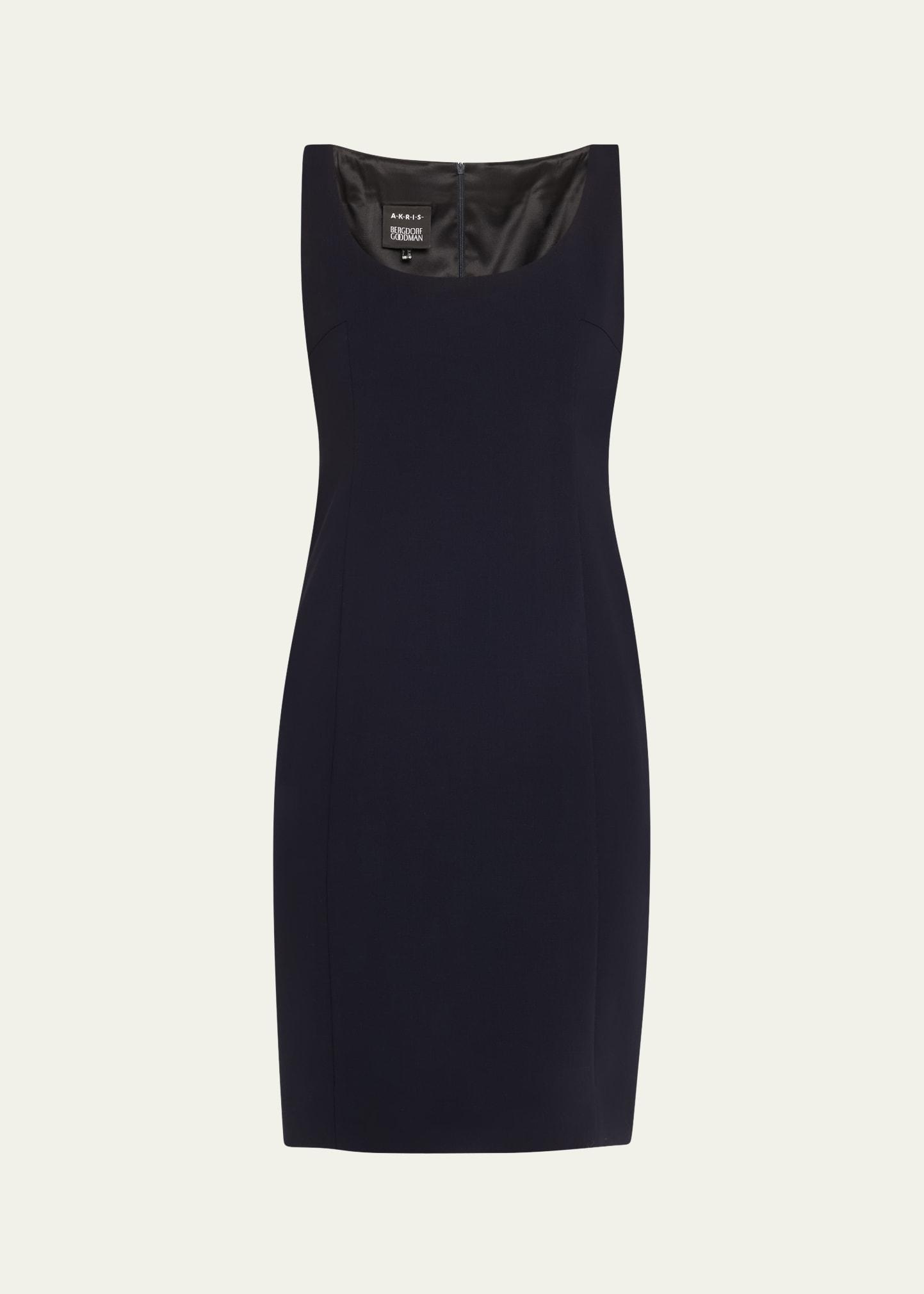 scoop neck wool crepe sheath dress