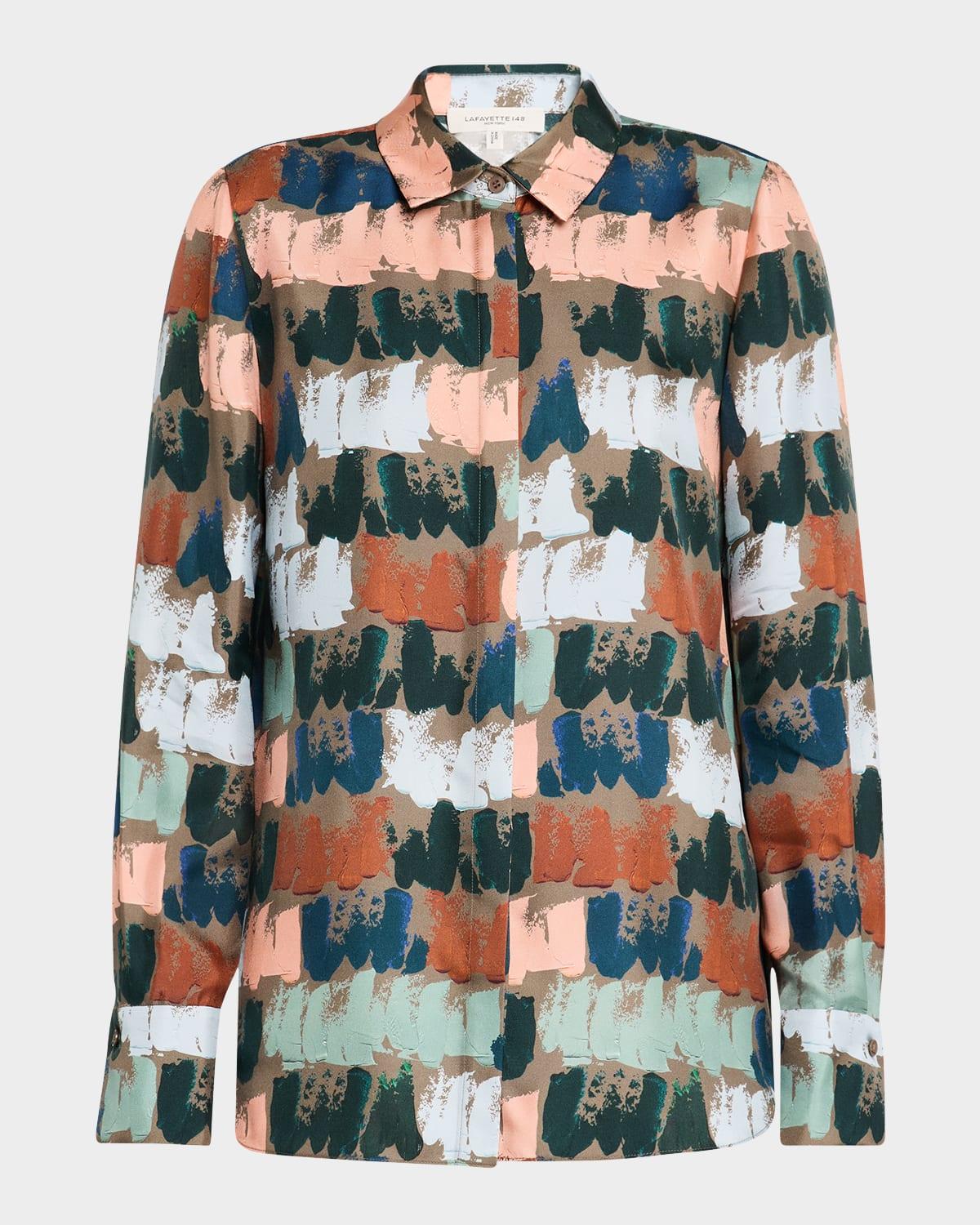 scottie paint stroke-print silk blouse
