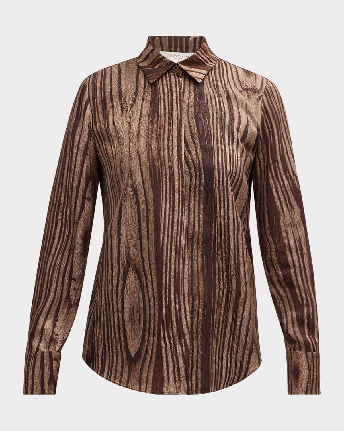 scottie wood grain-print silk blouse
