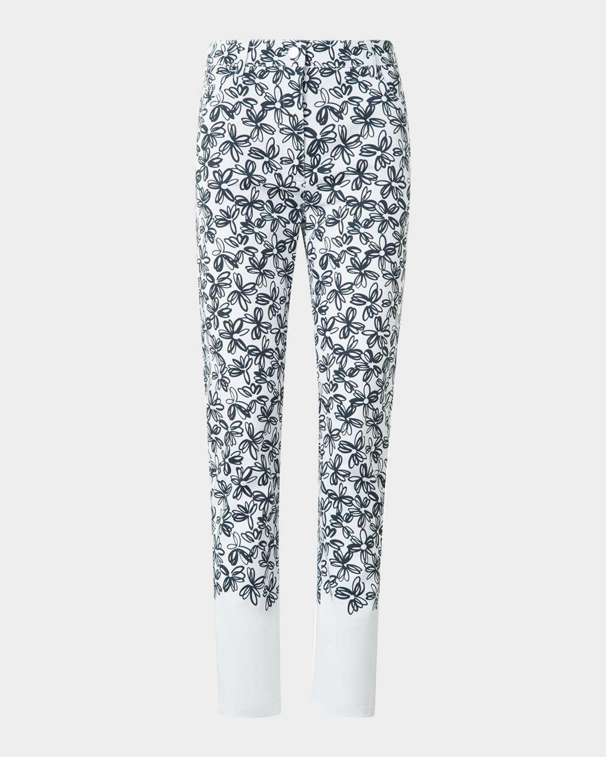scribble daisy print skinny-leg ankle jeans