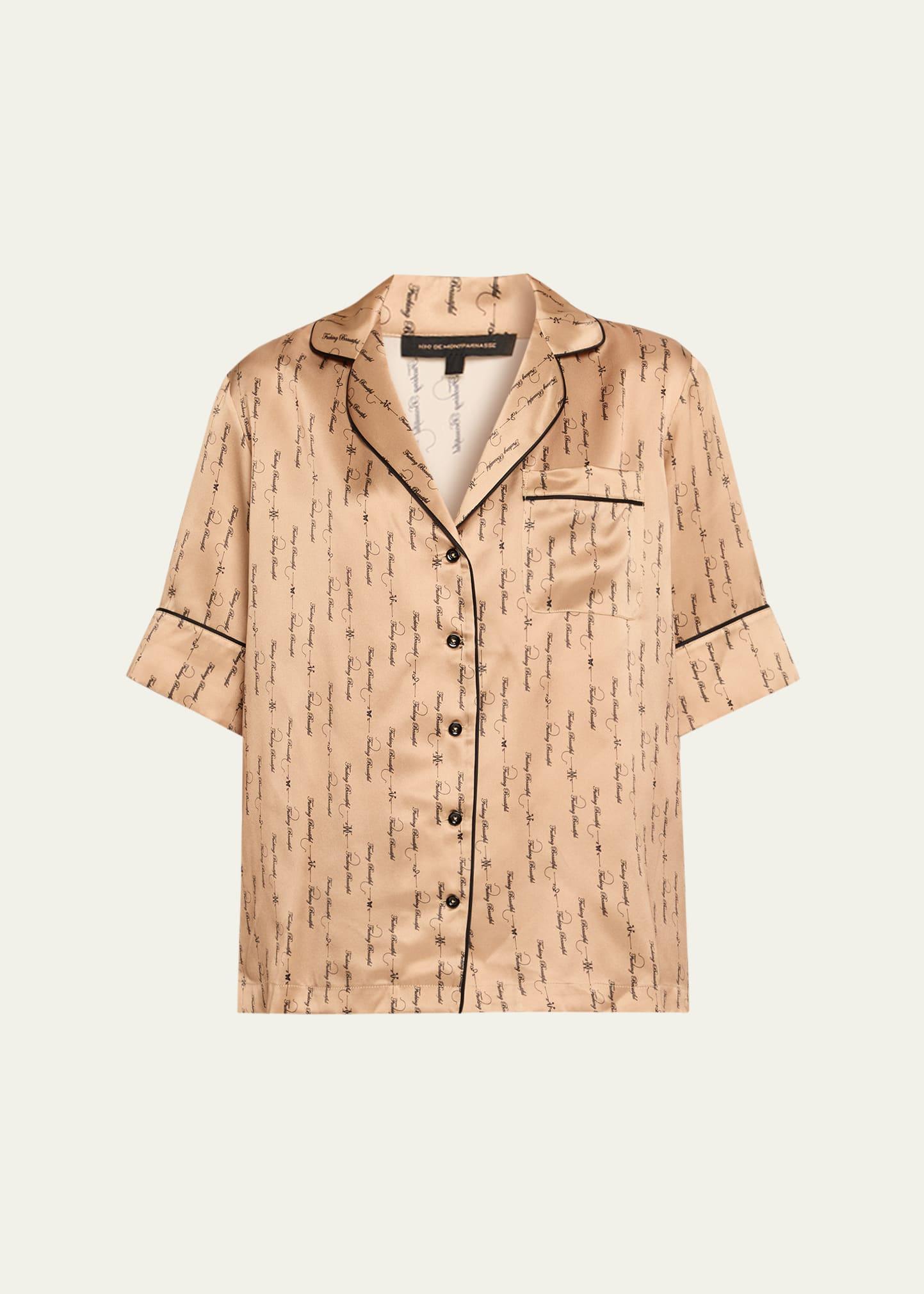 script-print silk lounge top