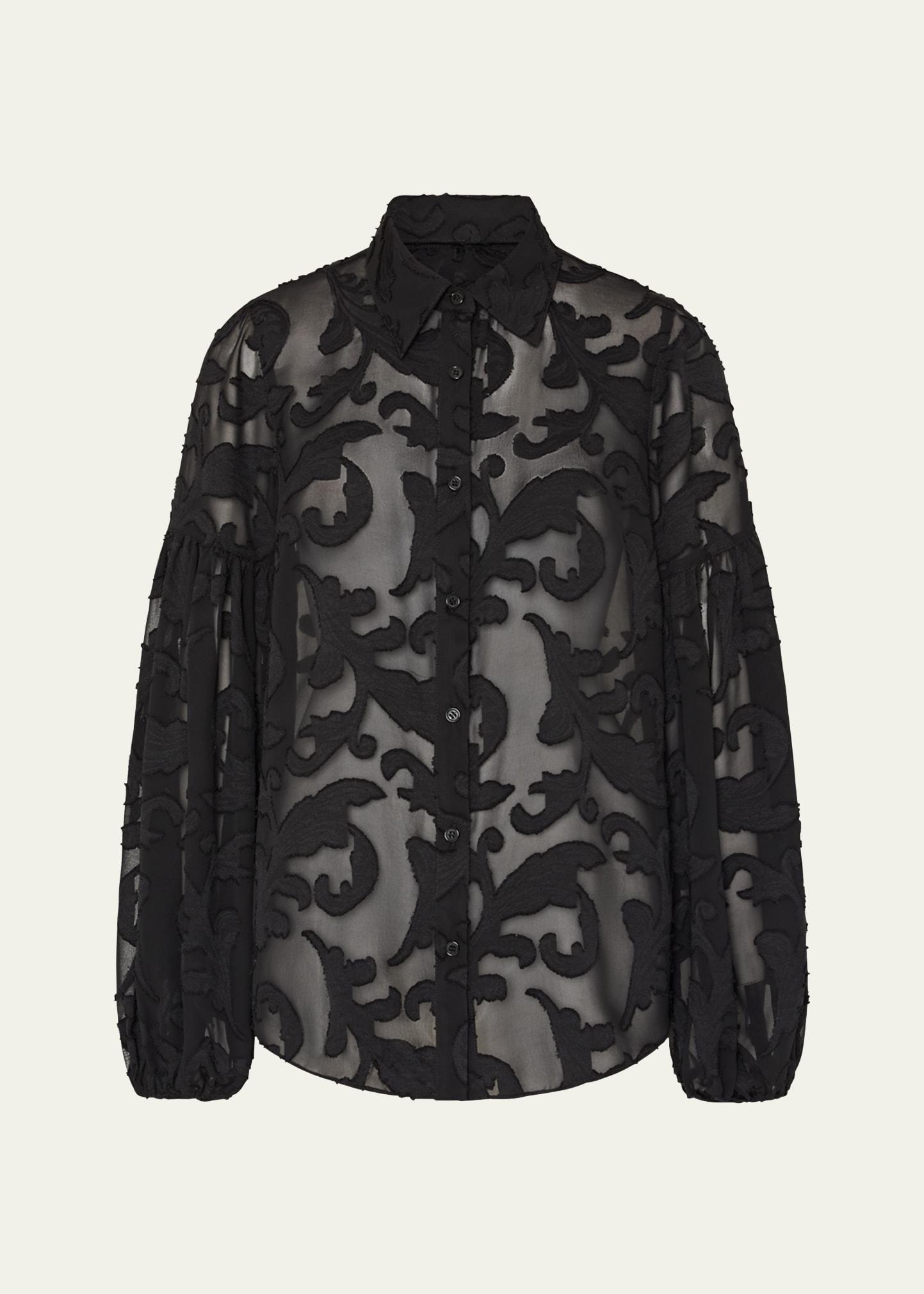 scroll burnout button-front blouse