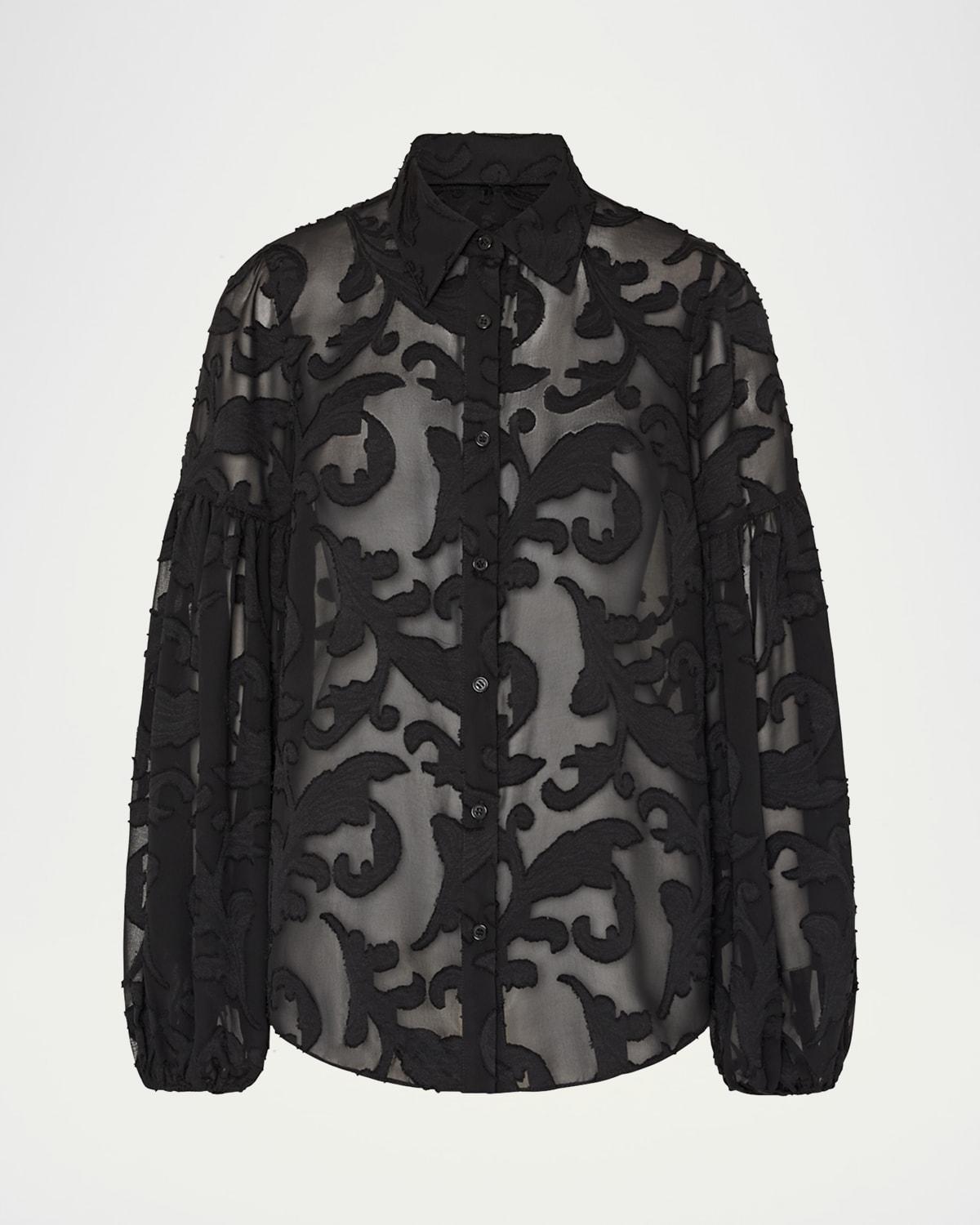 scroll burnout button-front blouse