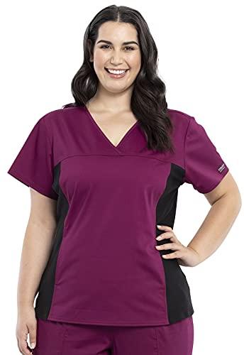 scrubs for women workwear revolution v-neck with knit sides, soft stretch plus size ww2875, 3xl, wine