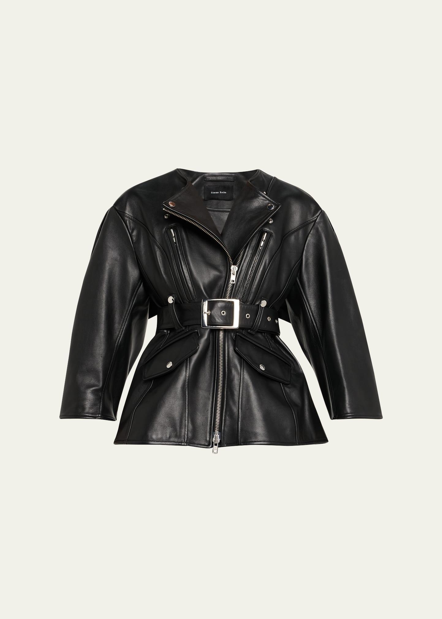 sculpted bow back belted biker jacket