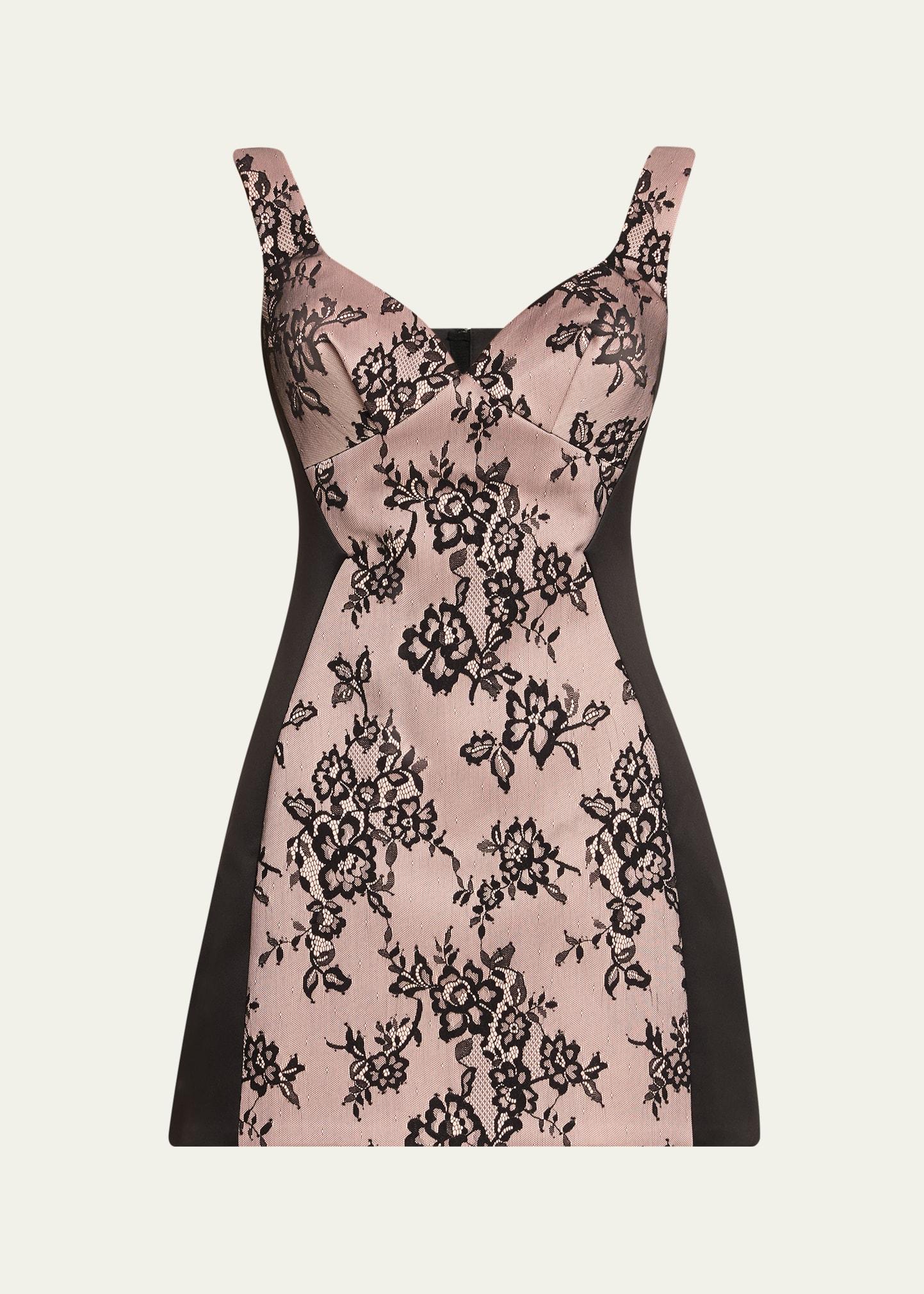 sculpted lace sleeveless mini dress