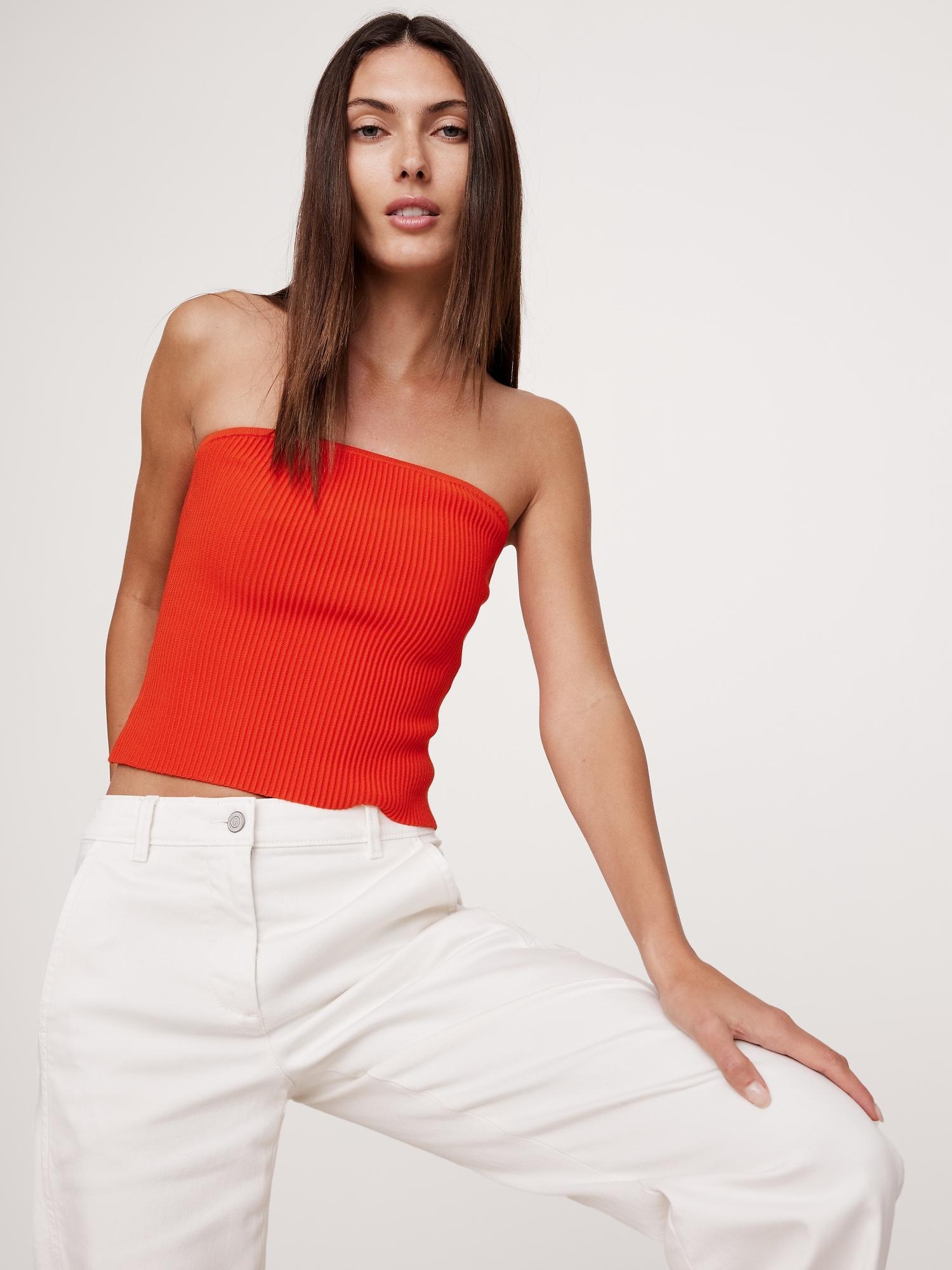 sculpted ribbed strapless top